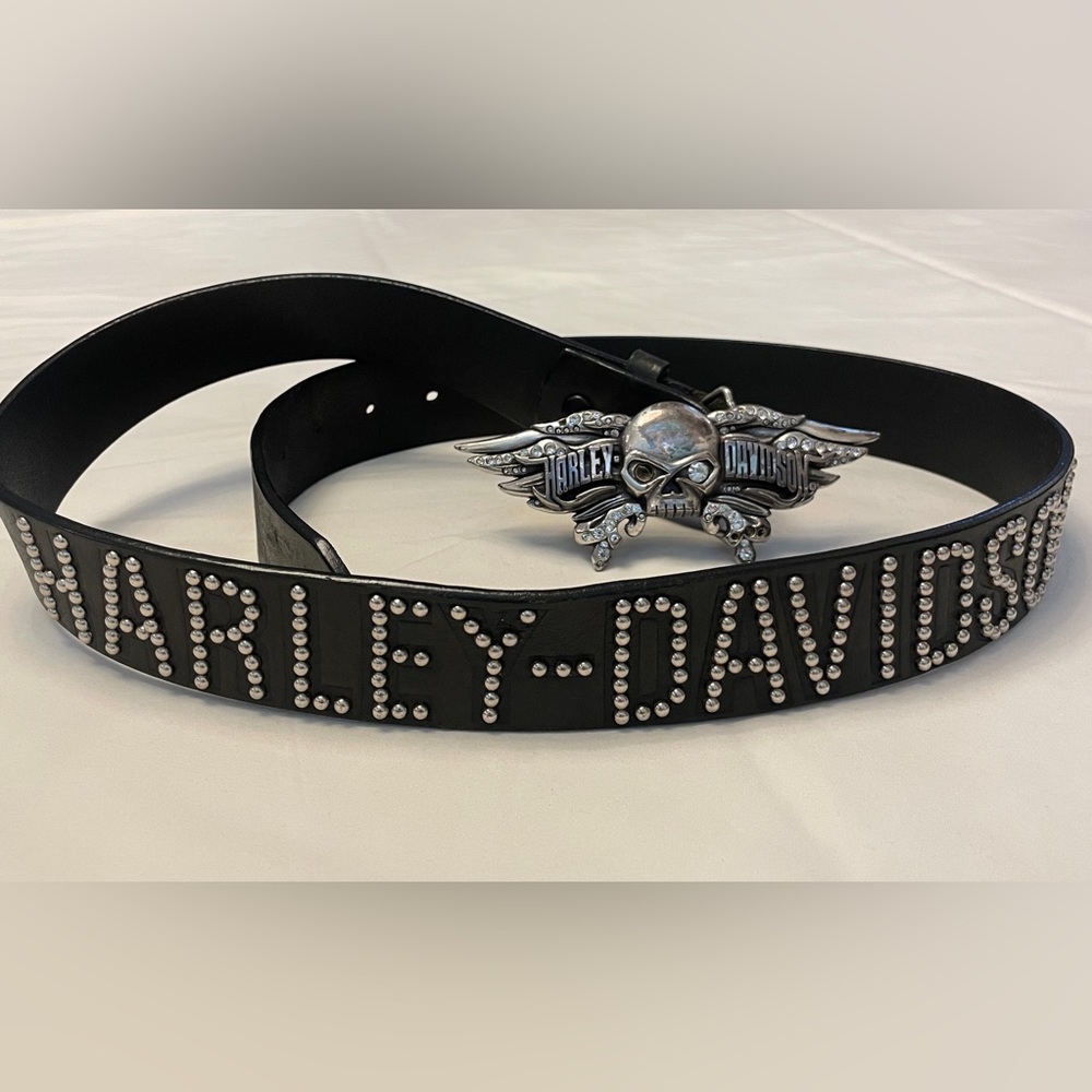Harley-Davidson Studded Black Belt with HD Skull Buckle